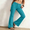 thumbnail image 5 of Mifsaly Women High Waist Flare Pants Straight Leg Casual Work Office Pants Slim Fit Everyday Fashion Trousers with Pockets Sky Blue,L, 5 of 6