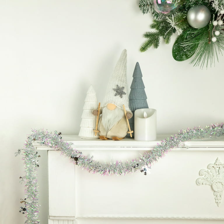 9.25' LED Lighted Iridescent Tinsel Christmas Garland Warm White Lights