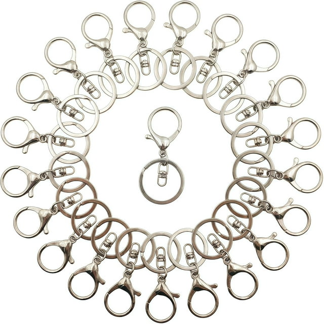 Lobster Claw Clasps for Keychains 24Pcs Metal Large Lobster Claw Clasps Flat Split Key Chain Rings Bag Charm Clip Keychain Clip Hooks for DIY Key Chain Supplies Accessories.,Silver