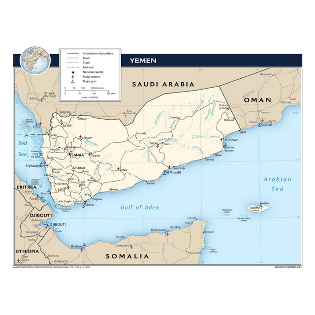 Palmetto Posters 24x31 Laminated Poster Large political map of yemen