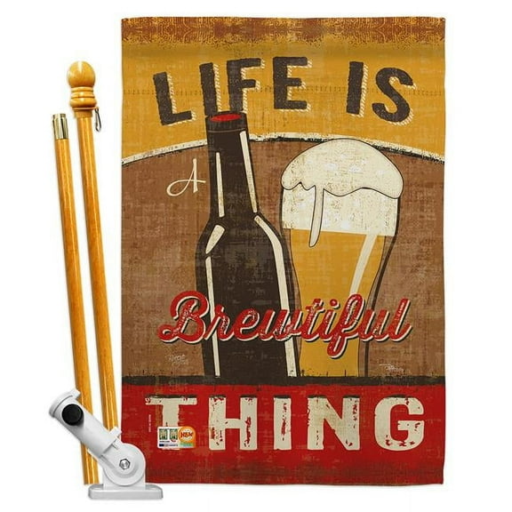 Breeze Decor BD-BV-HS-117048-IP-BO-D-US18-WA 28 x 40 in. Brewtiful Thing Happy Hour & Drinks Beverages Impressions Decorative Vertical Double Sided House Flag Set & Pole Bracket Hardware