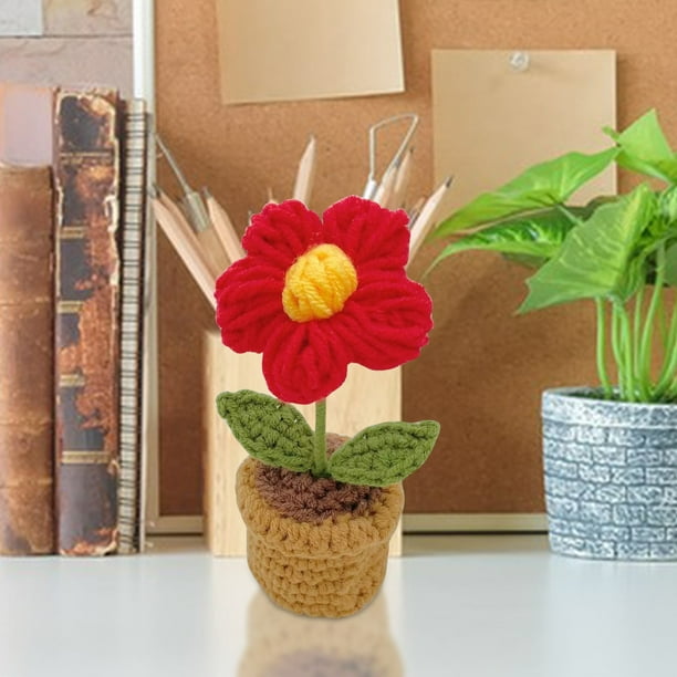 Decoración del hogar, decoración de habitaciones, decoración de paredes, flores tejidas a mano, flores tejidas en macetas, rosas tejidas a crochet, decoraciones de oficina con flores simuladas hechas