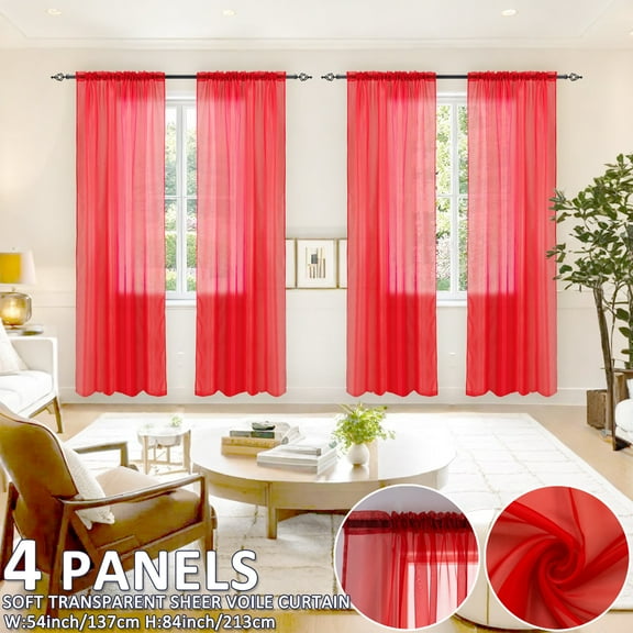 Tony's collection 4 Panels Sheer Curtains 84 inch Length , Rod Pocket Sheer Drapes for Living Room, Bedroom(4X52WX84L)