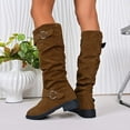 thumbnail image 6 of Suede Buckle Knee High Women's Mid-Calf Boots - Comfortable Casual Dress Winter Footwear for Everyday Wear, 6 of 8