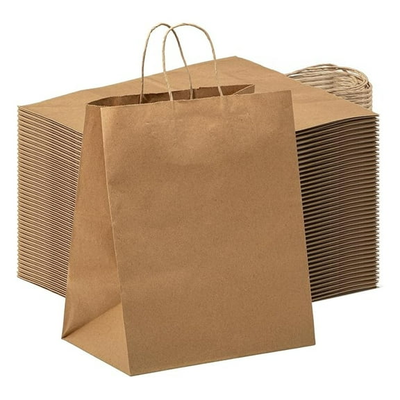 250 Pack 10x7x12 Inches Paper Gift Bags with Handles Bulk, Durable Brown Paper Bags for Party Favors, Gift Bag for Birthday Packaging, Small Business and Shopping Lunch