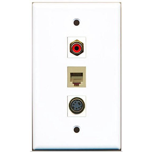 RiteAV - 1 Port RCA Red and 1 Port Phone RJ11 RJ12 Beige and 1 Port S-Video Wall Plate