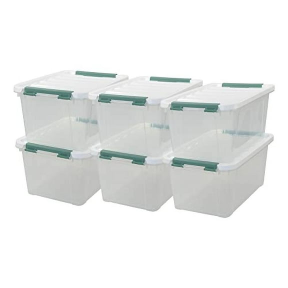 20 Quart Clear Plastic Bin with Lid, Latching Storage Box, 6 Packs