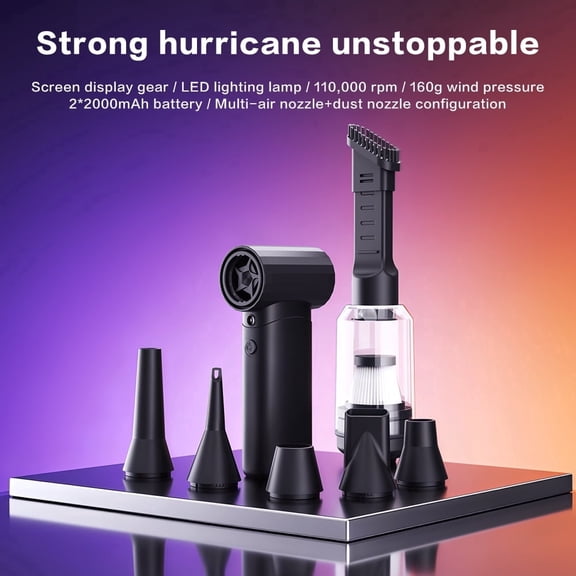 KuaiKoul Compressed Air Duster & Cordless Handheld Vacuum 2-in-1, 110,000 RPM Brushless Electric Air Blower, 4-Speed Keyboard Cleaner with LED Light for Car, PC, Electronics