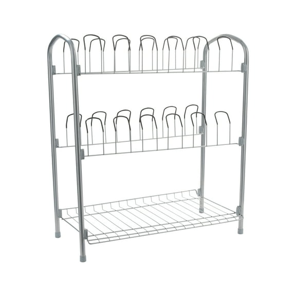Organize it All 15 Pair Steel Shoe Rack W/ 3 Tiers & Bottom Shelf