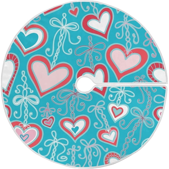 FMSHPON Valentine's Mother's Day Hearts Xmas Christmas Tree Skirt Stand Mat for Holiday Party Decoration Indoor Outdoor 48 inches