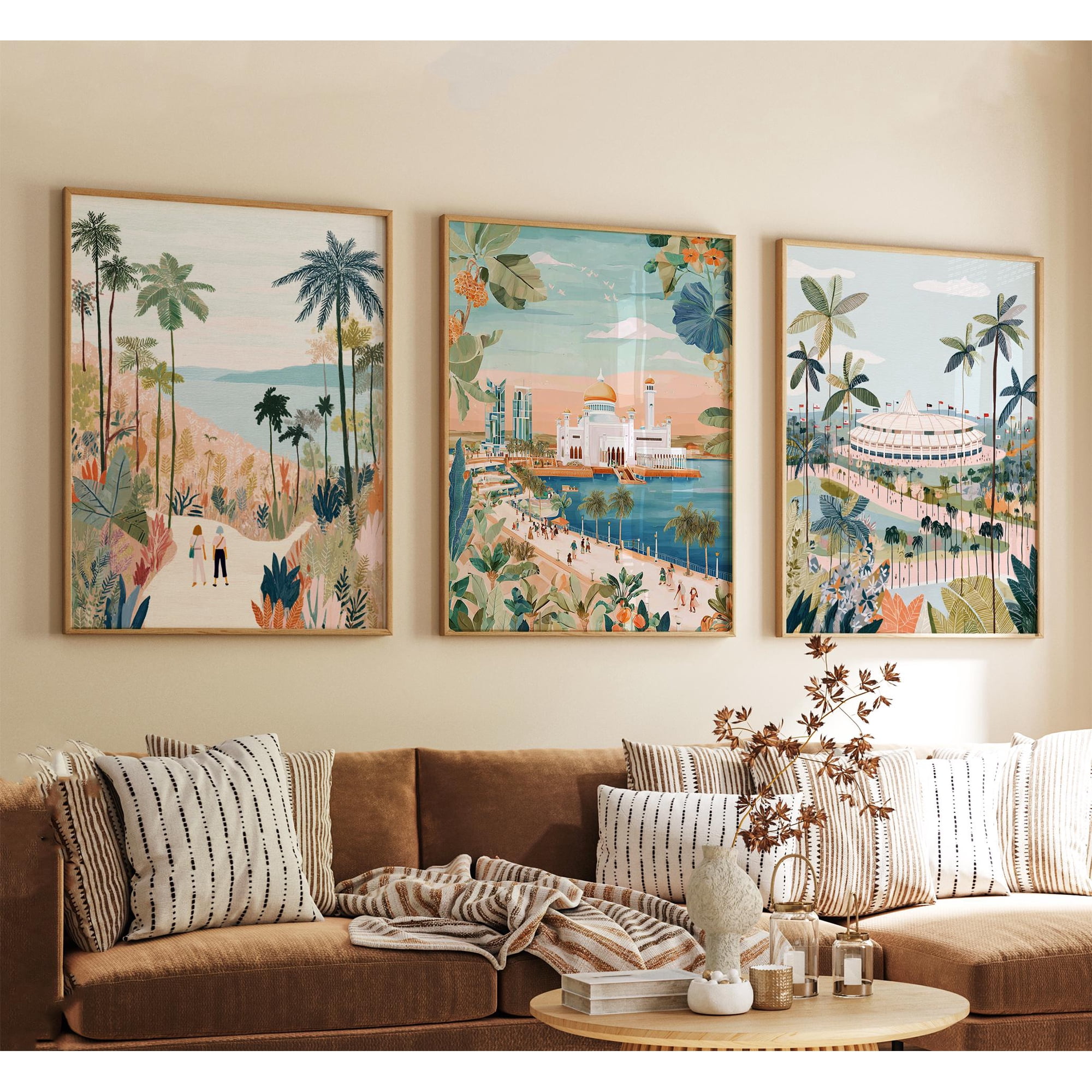 Bandar Seri Begawan Brunei Poster Inspired City Landscape Wall Art Neutral Travel Prints, Set 3, Poster Only