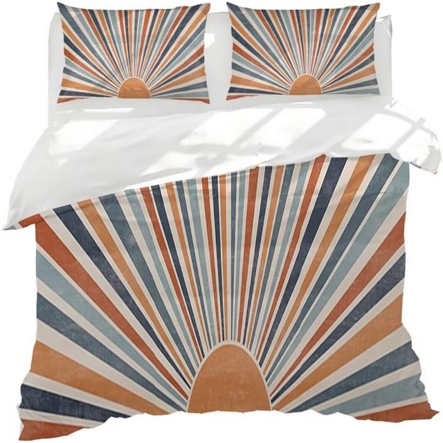 Juego de Funda Nórdica Amanecer Queen Size Boho Abstracto Mid Century Orange Comforter