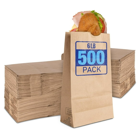 Stock Your Home 6 Lb Kraft Brown Paper Lunch Bags (500 Count) - Bulk Disposable Lunch Sacks, Medium Size Blank Bag, Good for a Snack, Sandwich, Grocery Food, and Arts & Crafts Projects