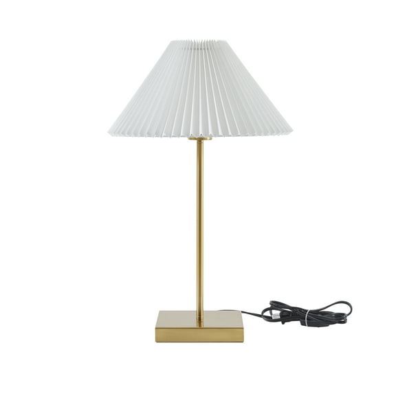 Home Decor Collection Brass Table Lamp with Pleated Shade, 21"H