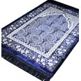 thumbnail image 5 of Modefa Turkish Islamic Ipek Floral Plush Velvet Prayer Rug Janamaz Sajjadah Namaz Seccade with Prayer Cap - Blue, 5 of 5