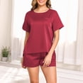 thumbnail image 2 of Pajama de Manga Larga para Mujer Conjunto de Rayas Casuales Cuello Redondo Camiseta de Manga Corta con Pantalones Cortos Coincidentes, Pajama de Manga Corta para Mujer Ropa de Dormir, 2 of 7