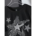 thumbnail image 5 of Women's Oversized Black T-Shirt with Distressed Star Graphic, Loose Fit Grunge Streetwear Tee Top, 5 of 8