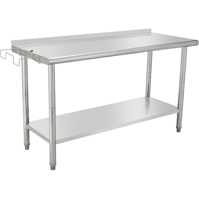60x24 In Heavy Duty Stainless Steel Work Table with Backsplash Adjustable Undershelf and Hook Commercial Prep Table for Kitchen Garage Restaurant