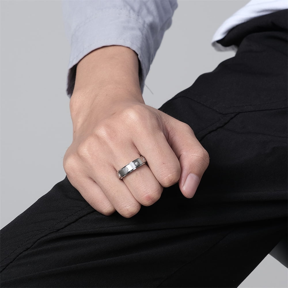 Anxiety Fidget Spinner Rings Korean 14K Yellow Gold Simple Zircon Star Rings for Women Men Anti Stress Jewelry