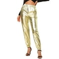 thumbnail image 5 of INSPIRE CHIC Women's Party Sparkle Shiny High Waist Metallic Holographic Pants S Gold, 5 of 7