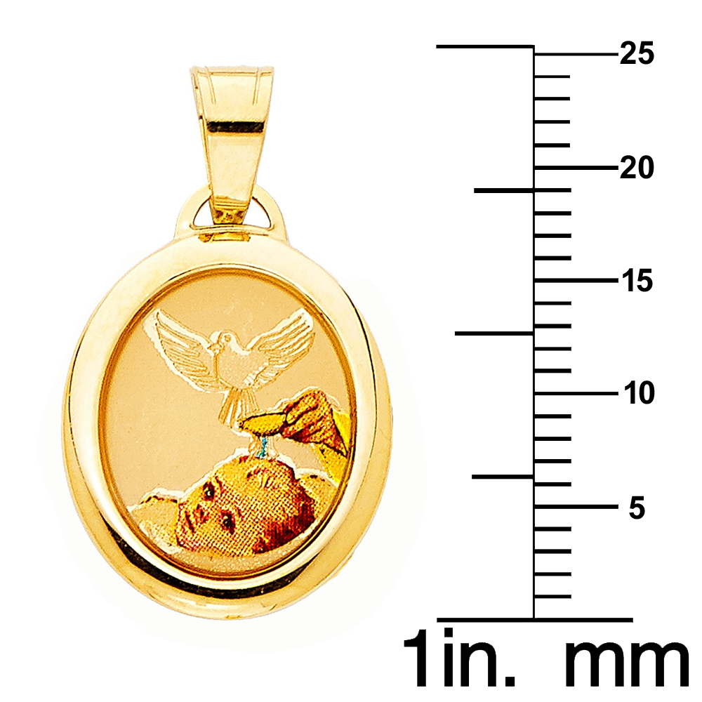 14k Yellow Gold Oval Baptism Pendant with 0.8-mm Yellow Gold Square Wheat Chain