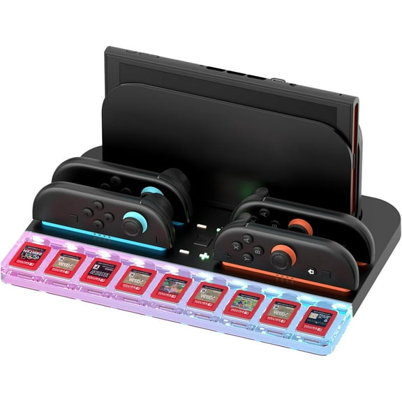 Charging Dock for Switch 2 for Joy-Con, Diyife Efficient Charger Docking Station for NS2 Joy-Con, 7 RGB Lighting Modes, LED Charging Indicators, Holds 9 Game Cards, 4 Controllers, 1 Dock