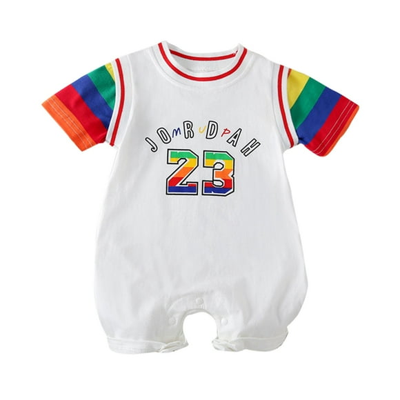 Qopobobo Bodysuits for Baby Newborn Baby Short Sleeve Bodysuit Baby Clothes For Boys And Girls Children's Rainbow Onesie Summer Super Cute White,12-18 Months