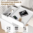 thumbnail image 2 of NEGYLIM Nightstand for Bedroom with 3 Drawers, Bedside Tables with Charging Station & LED Lights, Side Tables with 2 Wooden Drawers & a Sliding Top, Modern Style, for Living Room, Office, White, 2 of 13