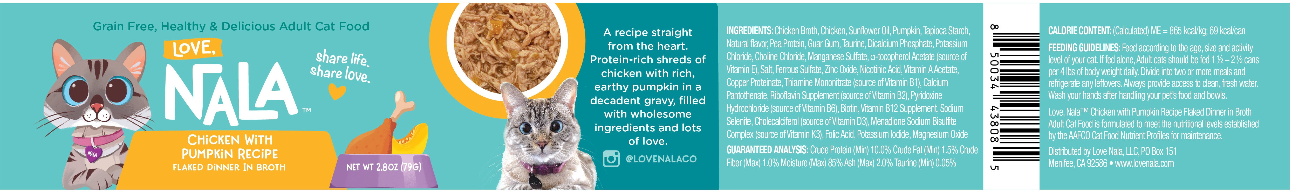 (24 pack) Love, Nala Flaked Chicken with Pumpkin Recipe in Broth Adult Wet Cat Food
