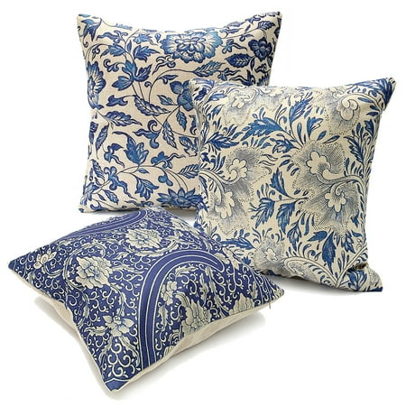 Cheap Pillows For Couch Meigar Vintage Oriental Blue Floral Decorative Throw Pillow Case Cushion Cover Clearance 18x18 inch Square Zipper Waist Pillowcase Pillow Protector Slip Cases Sham for Couch Sofa ()