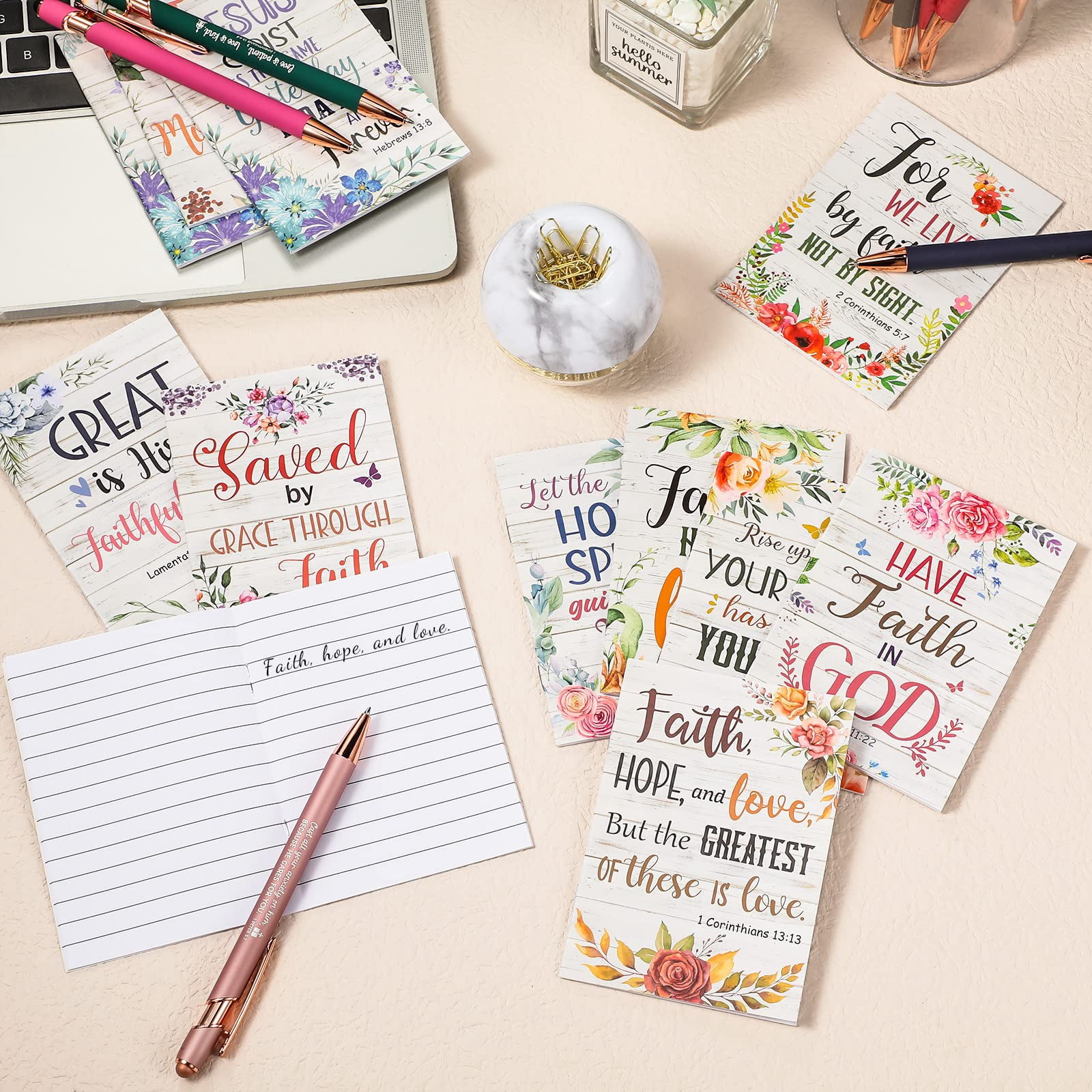 48 Pens Notepads Gifts For Mother's Day Set Ballpoint Pen Notebook Inspirational Quotes Journal Women Motivational Gift (flower)