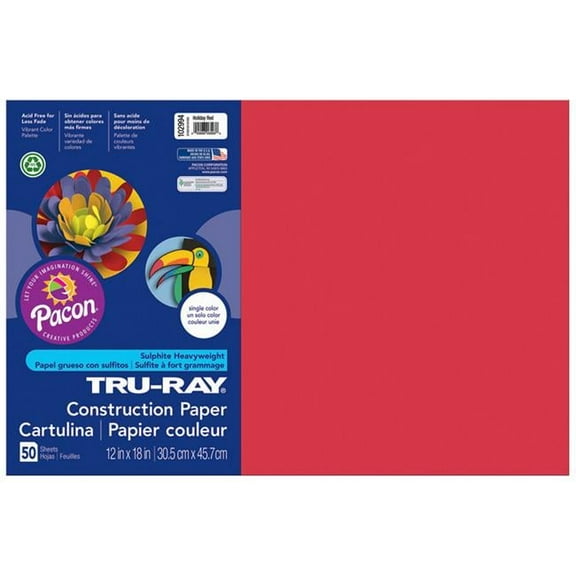 Pacon  12 x 18 in. Tru Ray Holiday Red Construction Paper - 50 Sheets Per Pack - Pack of 5