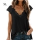 thumbnail image 1 of Camiseta de mujer Encaje Cuello en V Sin mangas Casual Loose Girl Summer Top, Negro, XL Methold AP001333-04, 1 of 6