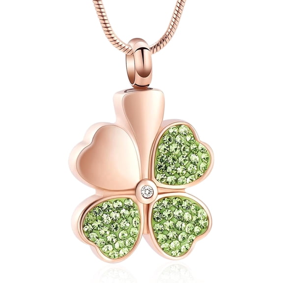 Crystal Lucky Four Leaf Clover Urn Necklace for Ashes Cremation Jewelry Stainless Steel Memorial Necklaces Ash Holder Pendant Ashes Pendant Locket Keepsake Memorial Urns Necklace for Women