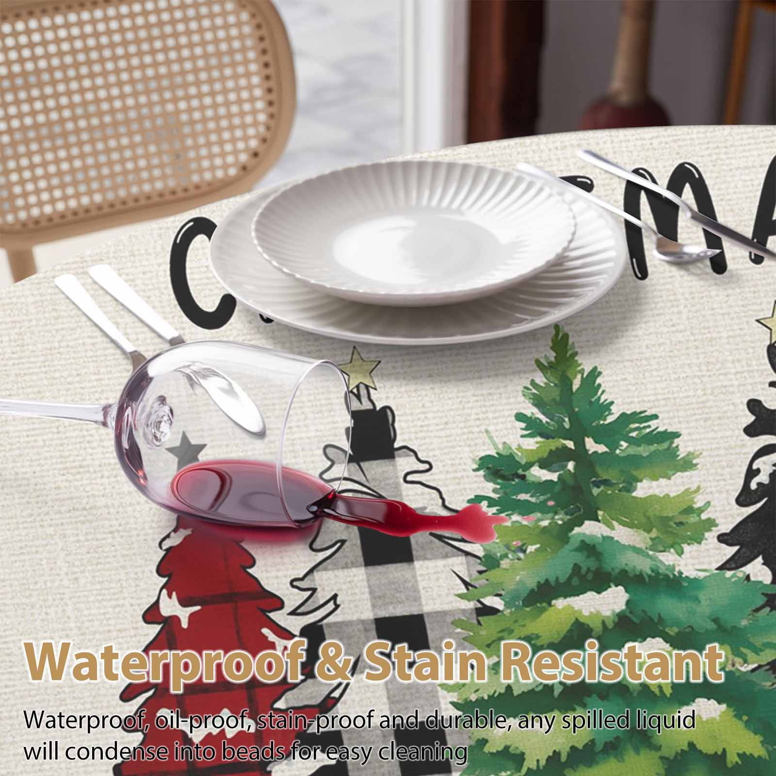 Round Tablecloth Merry Christmas Waterproof Oil Proof Polyester Table Cloth Cover Decor for Home Dining Outdoor,Patio,Parties, 60" Dia. Farmhouse Plaid Christmas Tree