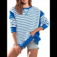 thumbnail image 2 of Sudadera Informal de Larga con Cuello Redondo y Rayas de Color Block para Mujer. Azul S, 2 of 5