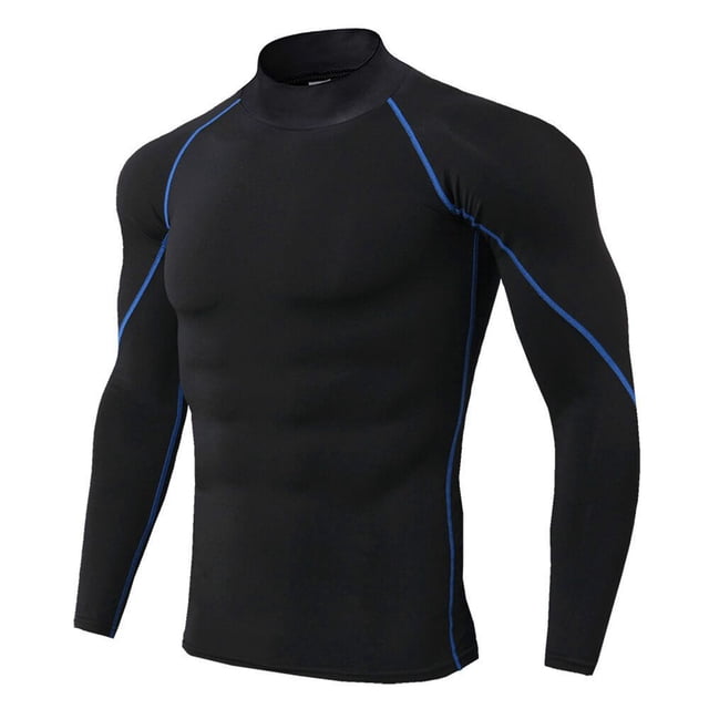 Camisas de compresión de alta elasticidad para hombre, camiseta deportiva de manga larga para entrenamiento atlético, líneas negras y azules M
