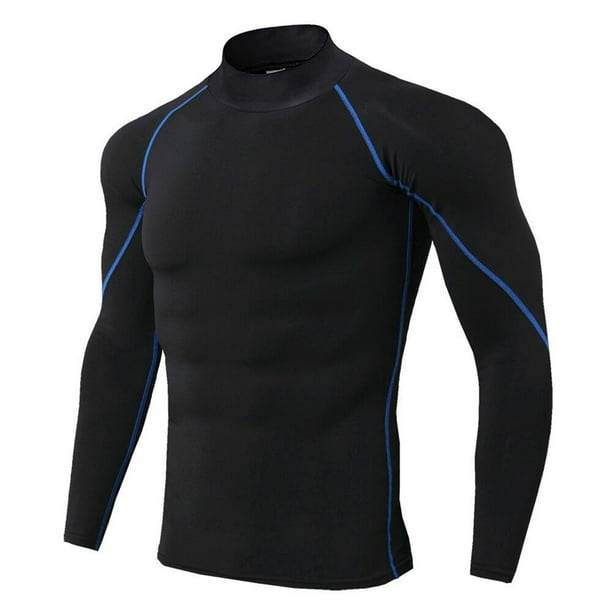 Camisas de compresión de alta elasticidad para hombre, camiseta deportiva de manga larga para entrenamiento atlético, líneas negras y azules M