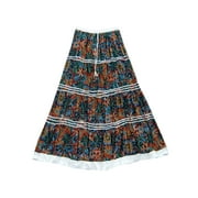 Mogul Women's Cotton Long Skirt Floral Print Retro Boho Chic Summer Skirts