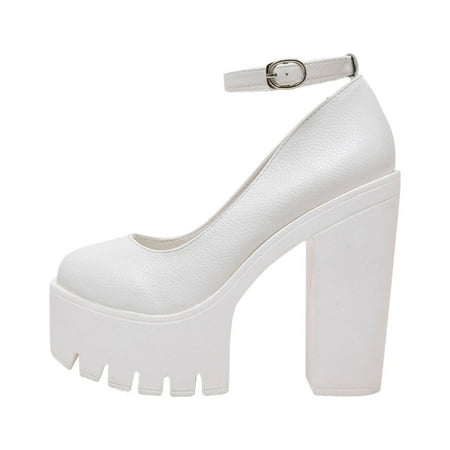 

Women s High Chunky Cute Closed Toe Mary Jane Block Heels Square Toe Strappy Elegant Party Pumps Dress Shoes White 42