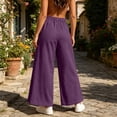 thumbnail image 4 of CQONEPT Oversize Wide Leg Linen Pants for Women Fall Fashion Drawstring Elastic Waist Flowy Lounge Pant Loose Fit Dressy Trousers with Pockets Purple 3XL, 4 of 7
