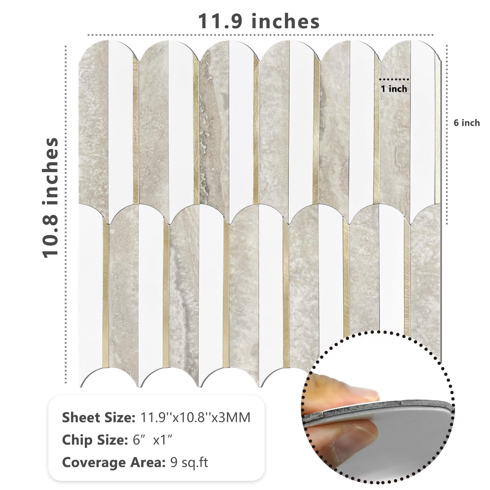 Vamos Peel And Stick Backsplash Seamless Tile For Kitchen Bathroom White Beige Slate Pvc Mixed Light Self Adhesive Fish Scale Metal Mosaic Tiles (10 Sheets)