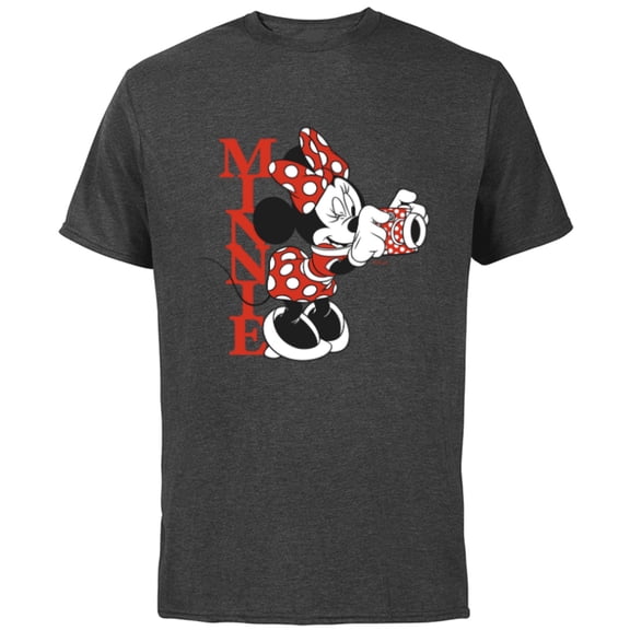 Disney Minnie Mouse with Camera Polka Dot Day Vintage - Short Sleeve Cotton T-Shirt for Adults - Customized-Charcoal