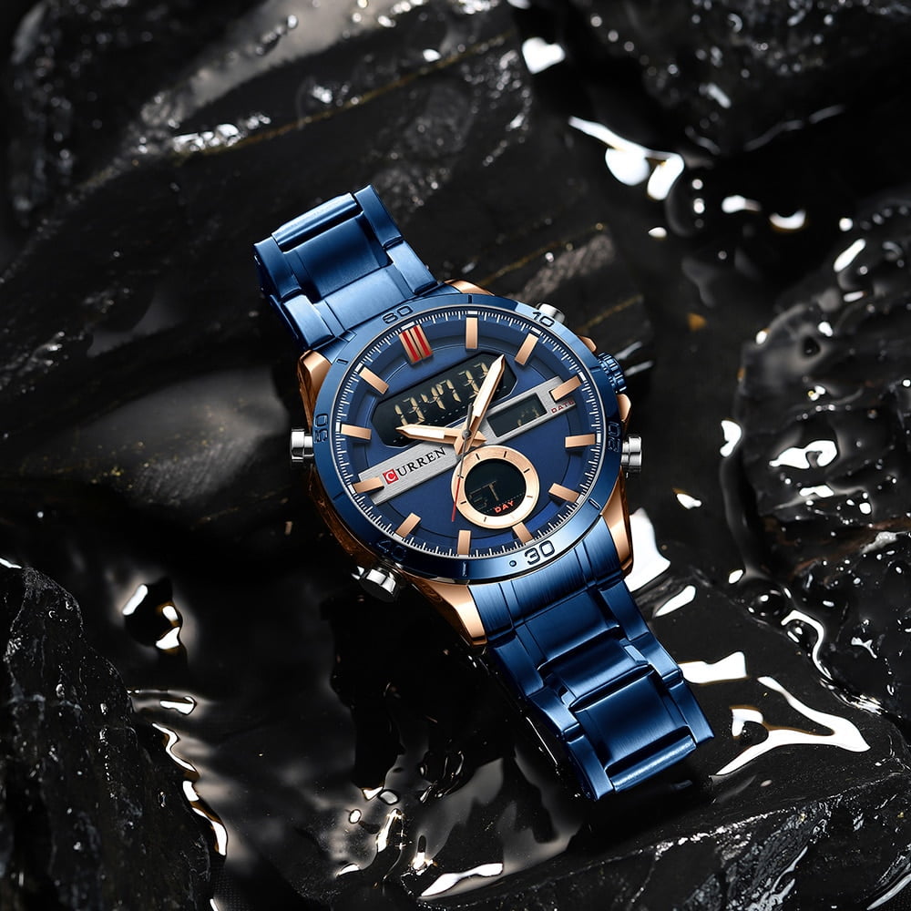Curren Men Designer Watches Luxury Watch Brand Sport Digital Wristwatches Multifunctional Electronic Clock Male Blue Quartz Wristwatches