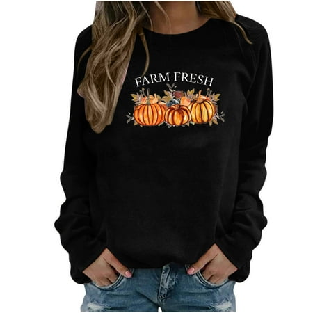 

Honeeladyy Sales Thanksgiving Fashion Women s Casual Long Sleeve O-Neck Printed Ladies Sweatshirts Tops