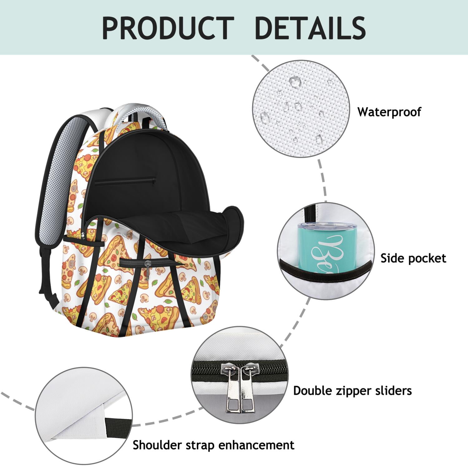 Deliciously Durable Pizza Backpack - Waterproof & Breathable Student Bookbag with Ergonomic Support, Spacious Compartments - Fun Gift for Foodie Teens