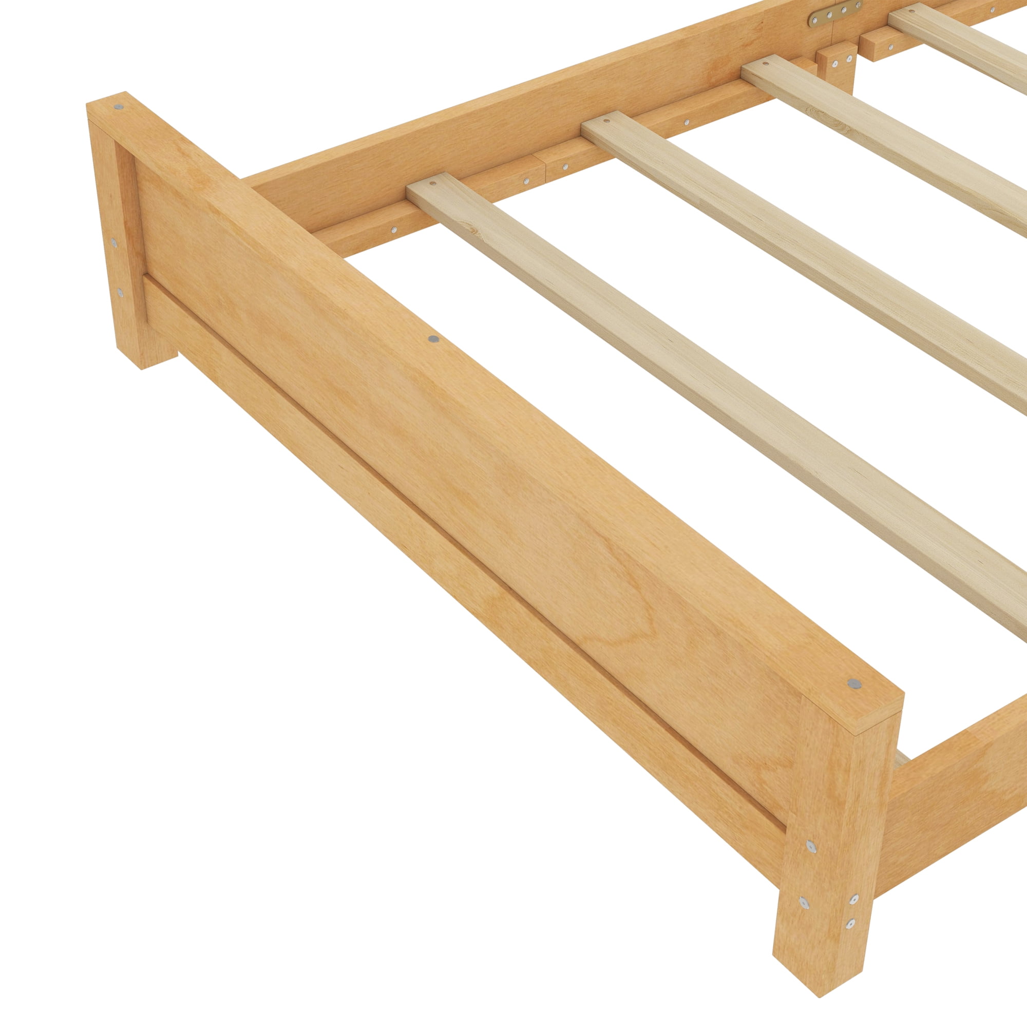 Miniyam Twin Bed Frame, Low Profile White Wood Platform Bed with Headboard, Footboard and Slat Support, Natural