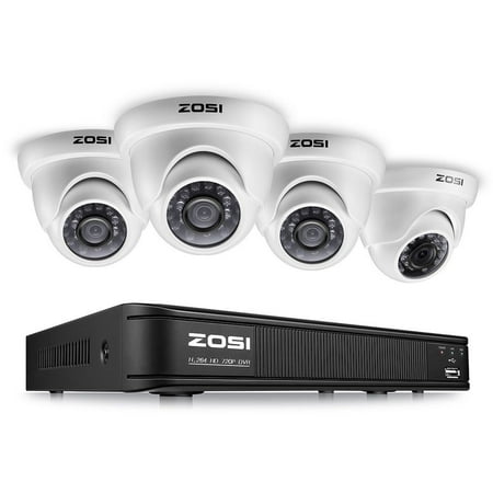 ZOSI 8-Channel HD-TVI 720P Video Security Camera System,1080N Surveillance DVR Recorder and (4) 1.0MP 720P(1280TVL) Weatherproof Outdoor/Indoor Dome CCTV Camera with Night Vision(No Hard (Best Outdoor Dome Cctv Camera)