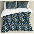 thumbnail image 1 of Fruits Duvet Cover Set Queen Size, Sliced Lemons and Oranges Citrus Fruit and Leaves Pattern on Blue Shaded Background, Decorative 3 Piece Bedding Set with 2 Pillow Shams, Multicolor, by Ambesonne, 1 of 3