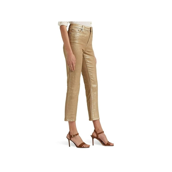 LAUREN Ralph Metallic High-Rise Straight Ankle Jeans Belle Wash 8
